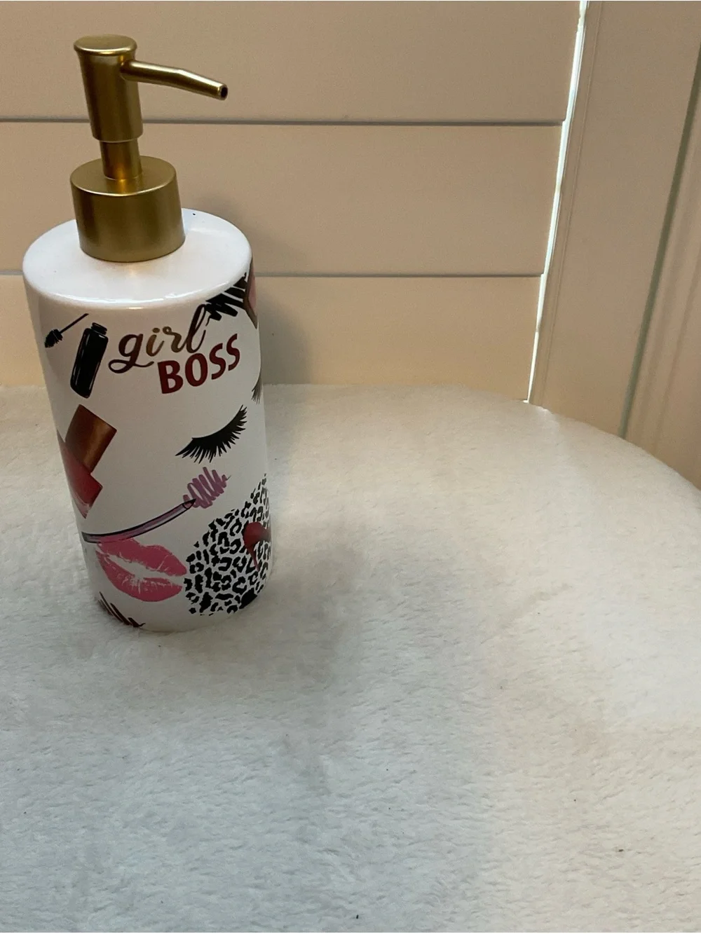 Girl Boss Gold & White Ceramic Dispenser - Decorative Lotion or Soap Pump